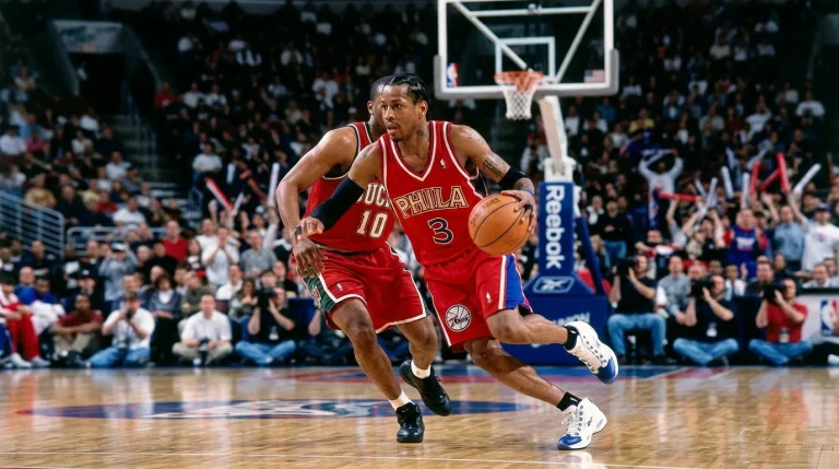 Allen Iverson net worth story pictured during his Philadelphia 76ers playing days